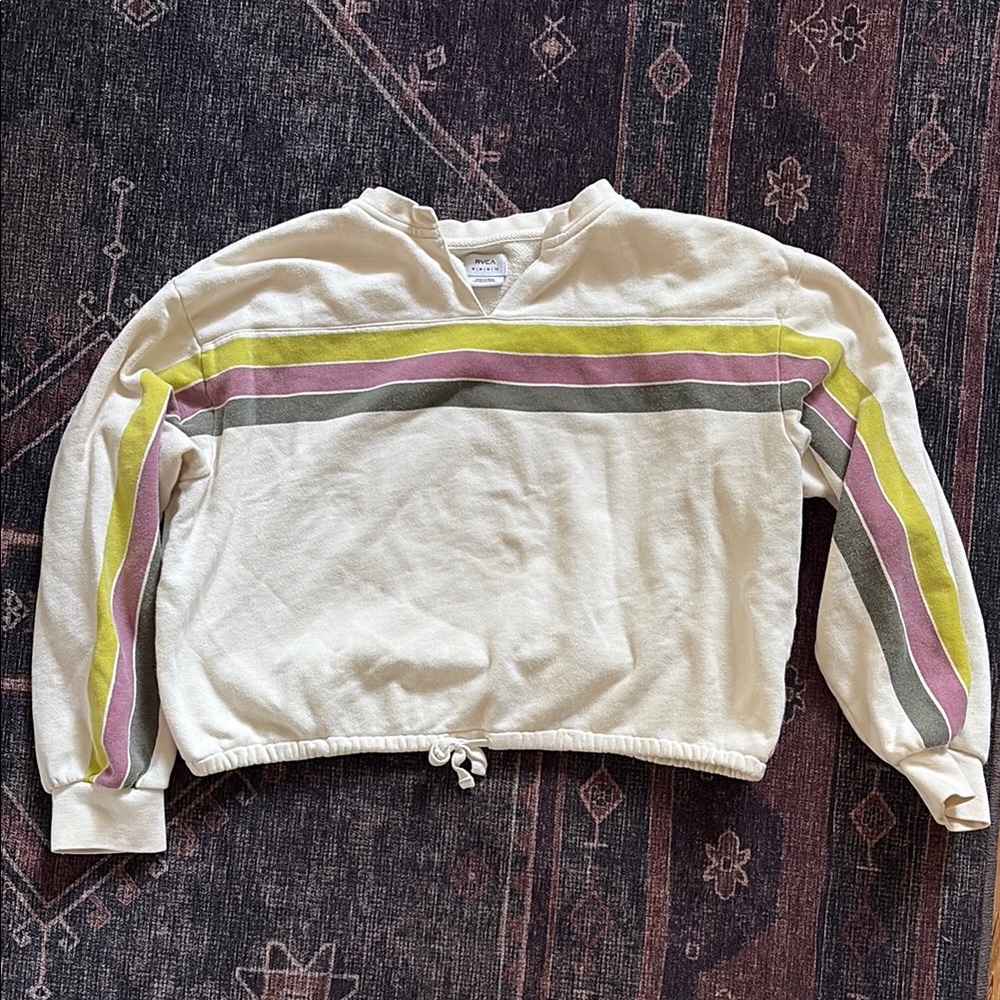 RVCA Cream and Pink Crew Neck Sweater Retro Style